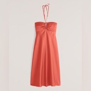 Abercrombie Women's Halter Satin Slip Midi Dress - Orange - Size L